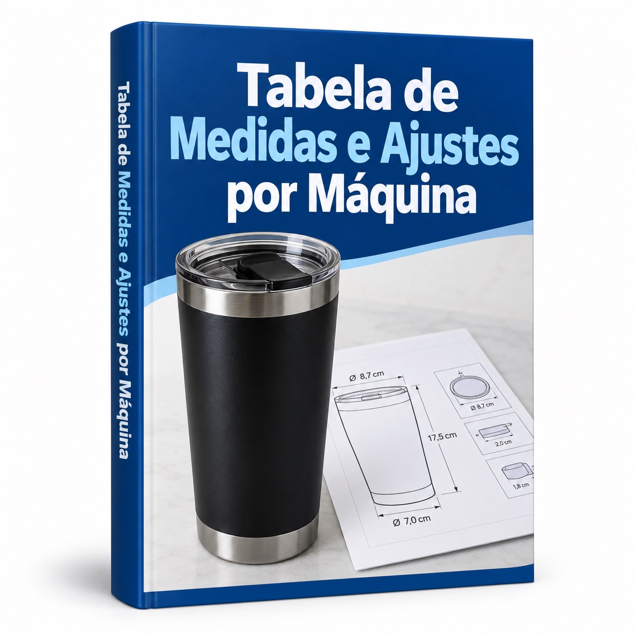 Mockup ilustrativo do bônus Tabela de Medidas e Ajustes por Máquina